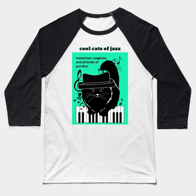 Cool Cats of Jazz Baseball T-Shirt by Rattykins